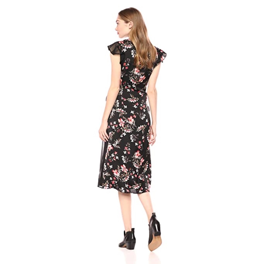 Avec Les Filles Cosmo Flower Satin & Chiffon Wrap Dress Size M - Picture 2 of 12